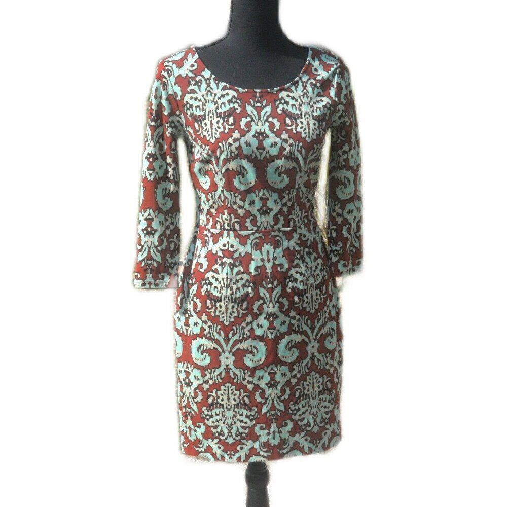 The Limited Petite Sheath Dress Red and Teal Paisley Print Size 0 Fitted